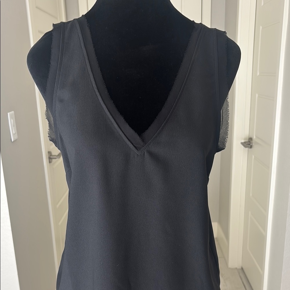 Halogen Raw Edge Black Tank Top with V-Neckline Front & Back Size S - Picture 5 of 11